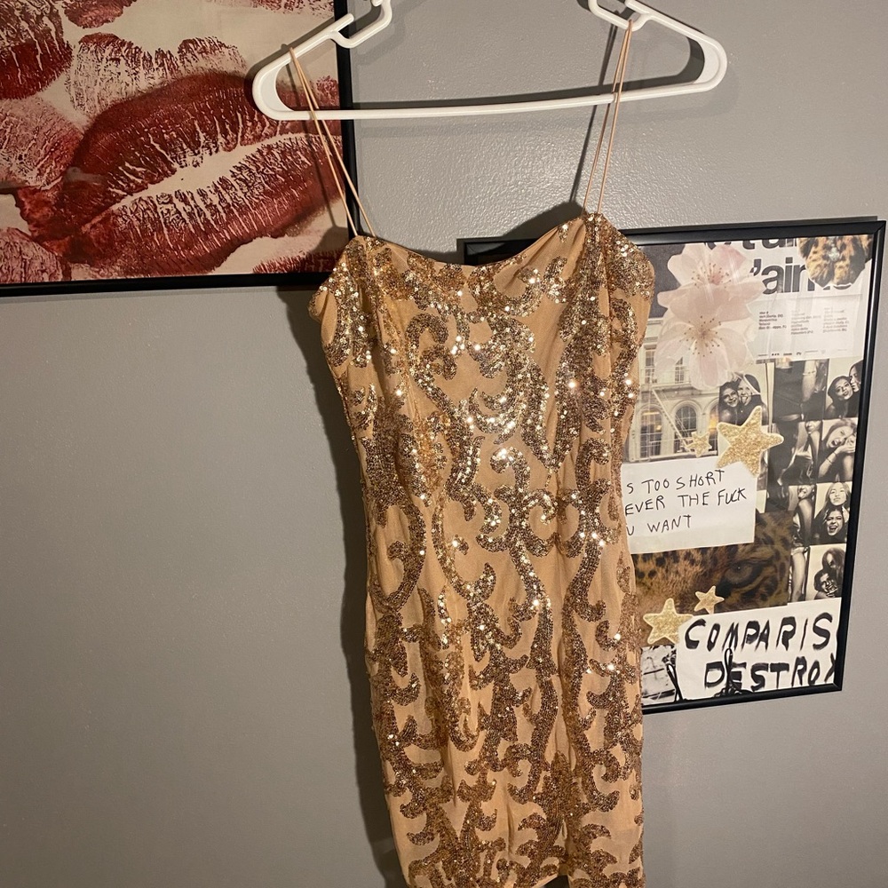 Windsor Mini Sequin Embellished Gold Dress